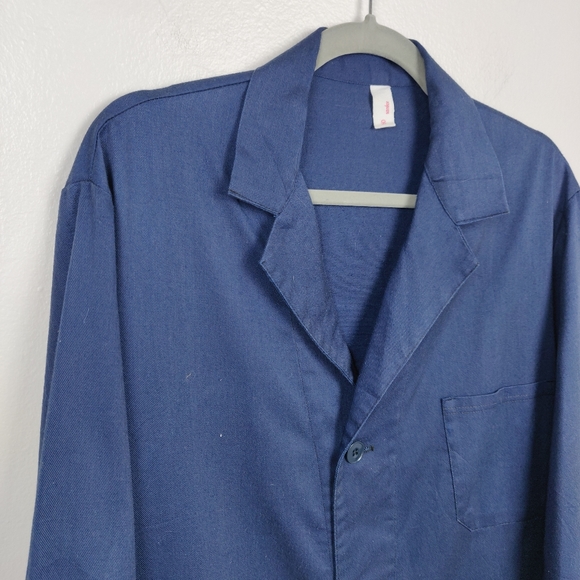 Sanfor Vintage Men’s French Indigo Workwear Long Chore Jacket Lab Coat Sz 50 Lg - Picture 2 of 9